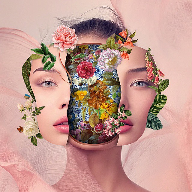 artist Marcelo Monreal Un Bounded portraits with flowers collages