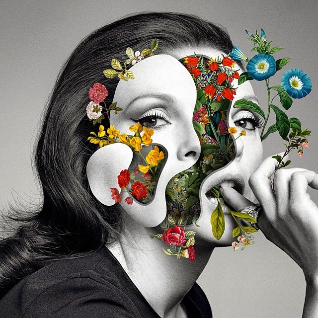 artist Marcelo Monreal Un Bounded portraits with flowers collages