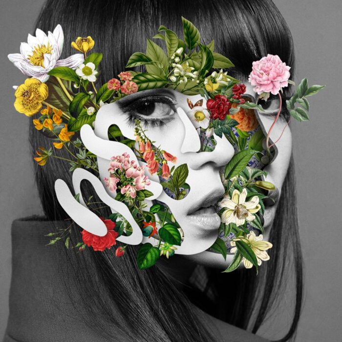 artist Marcelo Monreal Un Bounded portraits with flowers collages