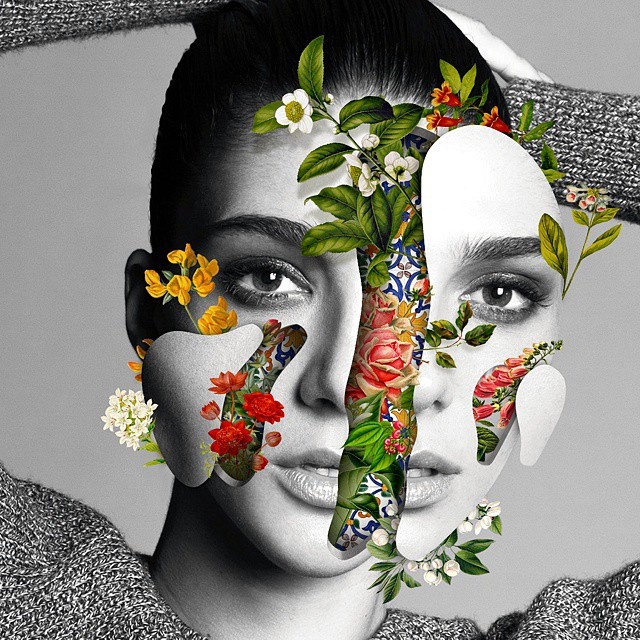 artist Marcelo Monreal Un Bounded portraits with flowers collages