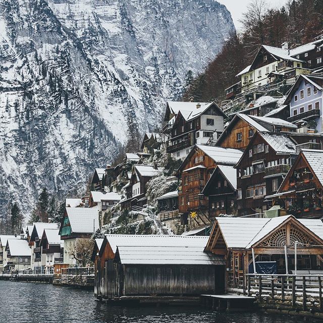 snowy villa on the lake