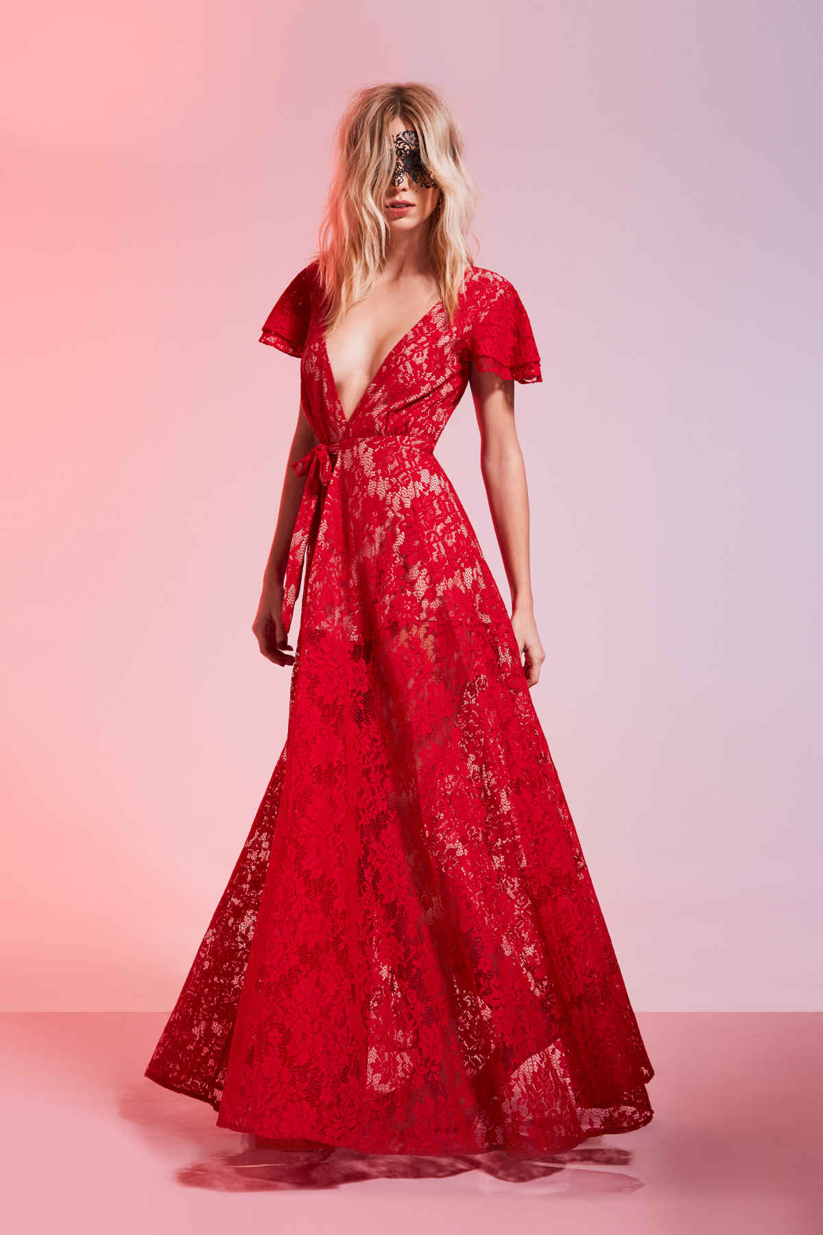 Red lace max dress