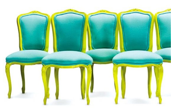 aqua velvet and lime green chairs