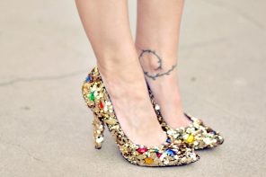 Diy gold embellished shoes