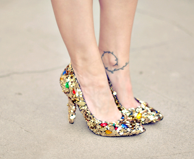 Diy gold embellished shoes