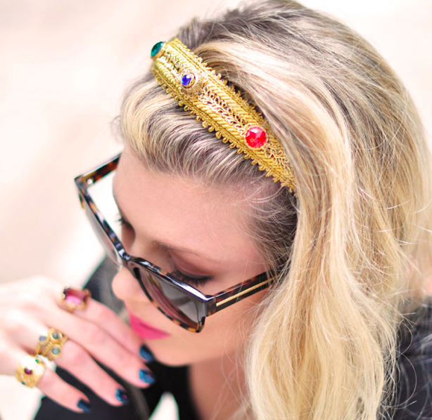 DIY headband Dolce and Gabbana gold bejeweled headband crown tutorial