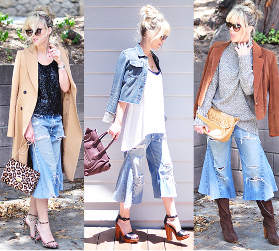 DIY-Denim-Gauchos-3-Ways-to-Wear-gaucho jeans, jorts for fall