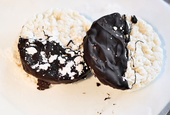 Chocolate dipped rice cakes