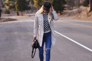 casual style-jeans and vans sneakers-burberry trench-hat - why 18 - on the rim in the mountains - lake arrowhead