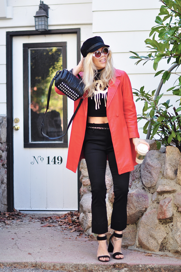 retro 60s style - spring look - black and red - vintage leather jacket - chanel