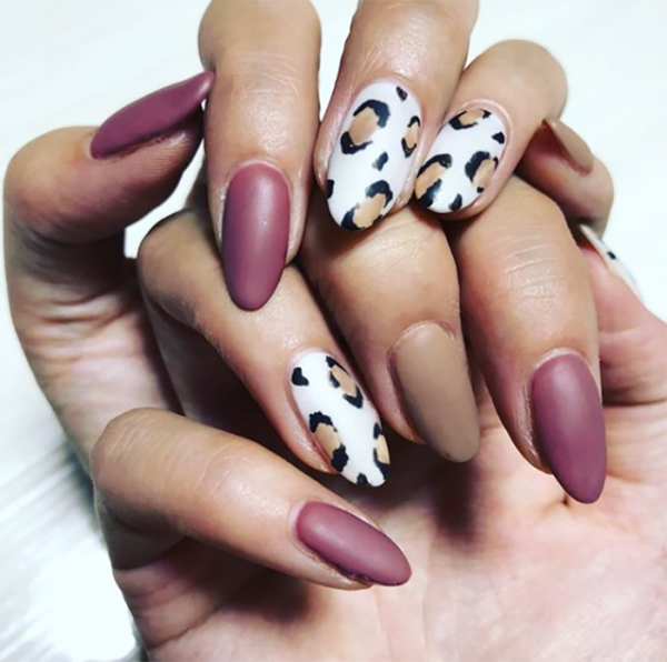 chic and sexy leopard nails - matte burgundy and taupe