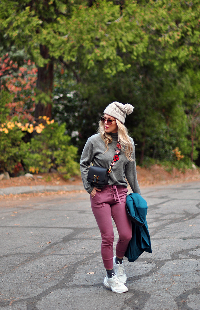 cozy fall style in fall colors-barton perreira sunglasses- diy fendi flower bag strap -love maegan tintari