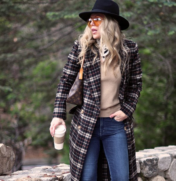 plaid coat-winter style -hat and jacket-camel and denim