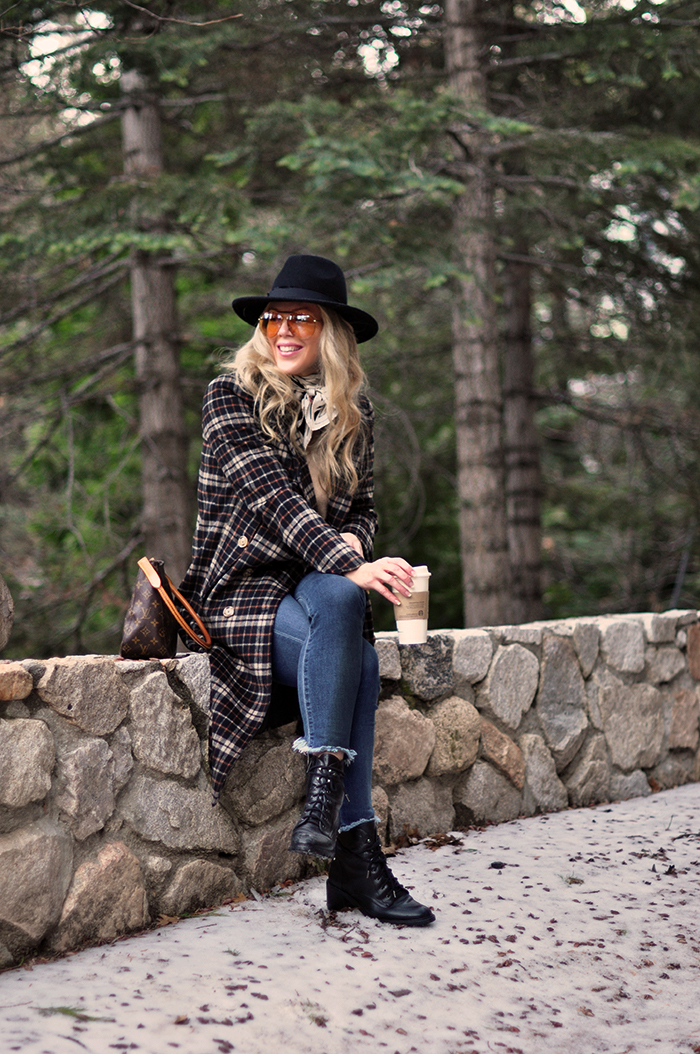 winter style, plaid coat, louis vuitton bag, lake arrowhead, mountain life, snow season, love maegan tintari blog