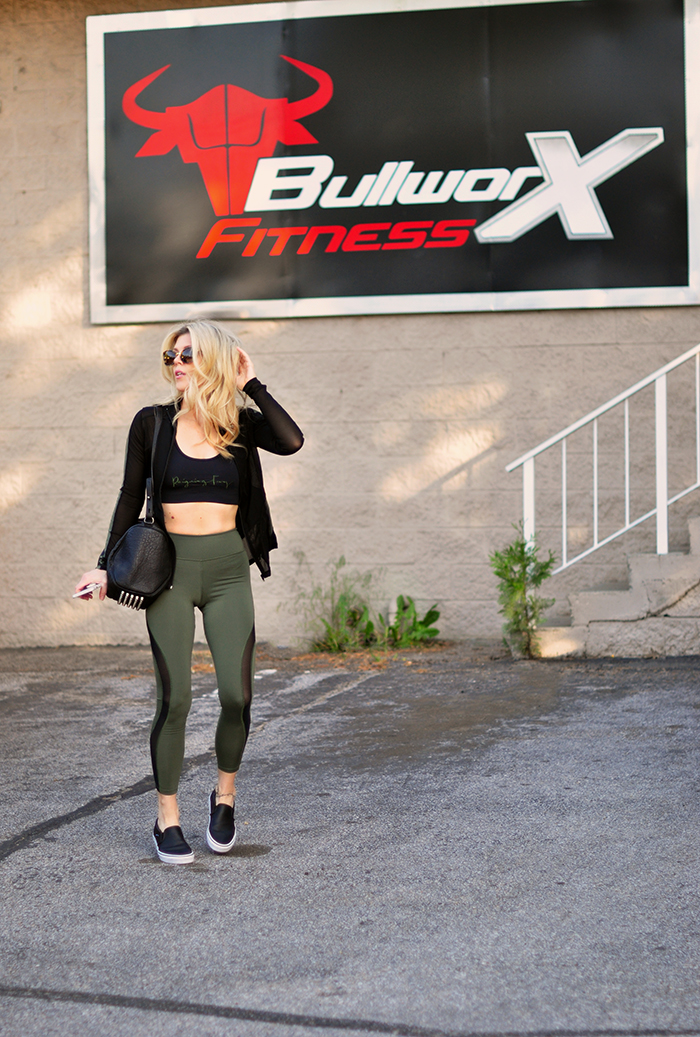 workout goals -fitness look- army green and black activwear-love maegan tintari - lake arrowhead gym bullworx