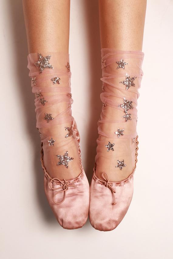 sheer star socks pink
