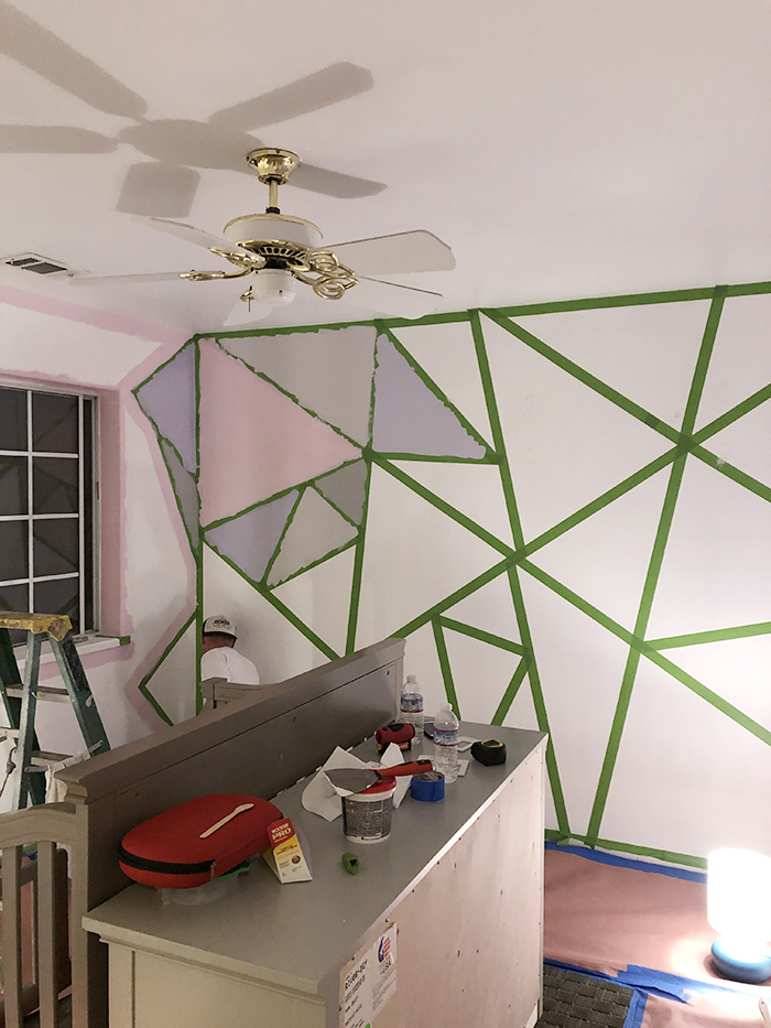 home decorating ideas-kids rooms-geometric accent feature wall in little girl's room