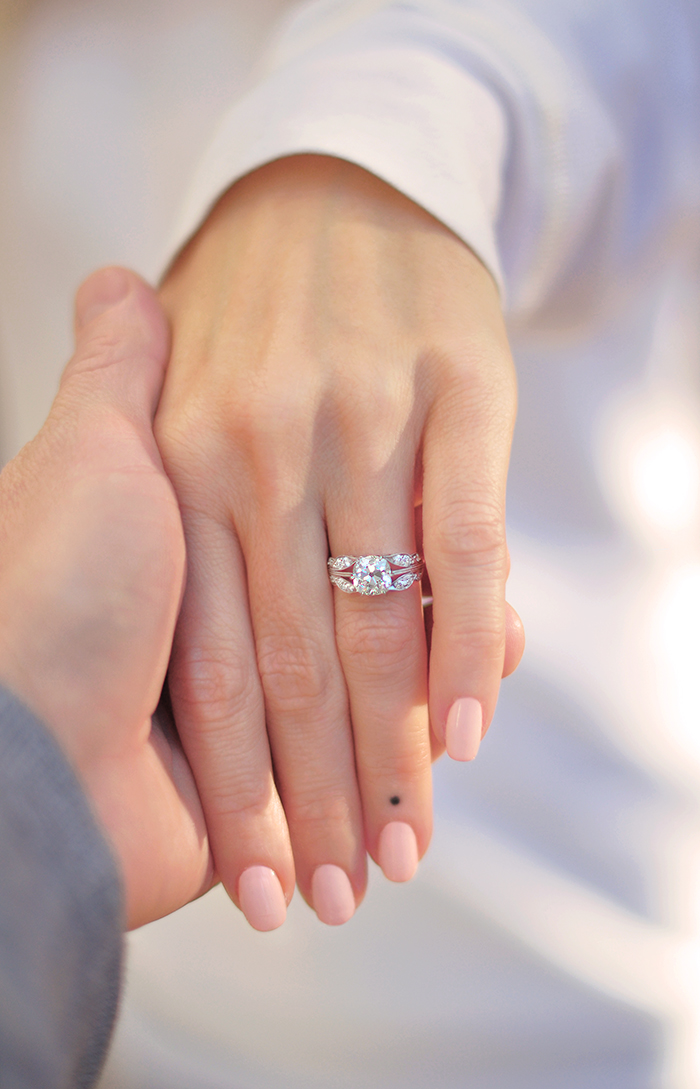 vintage european cut diamond engagement ring in platinum leaf setting