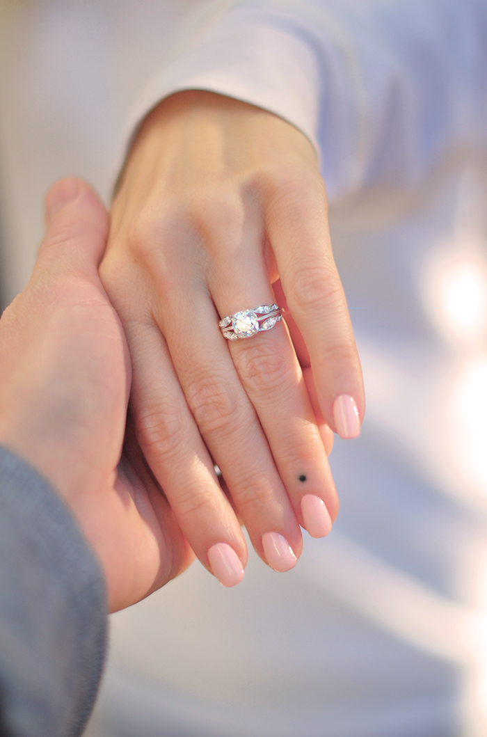 vintage european cut diamond engagement ring in platinum leaf setting