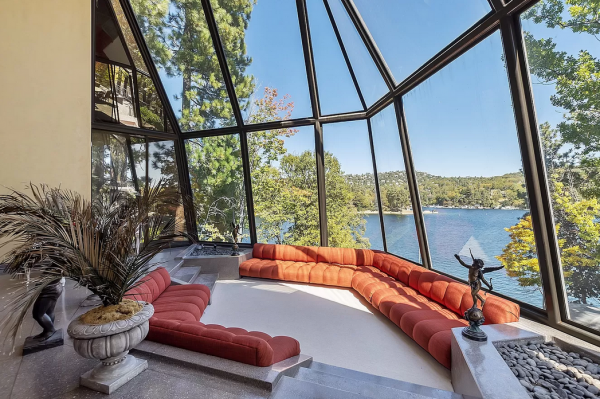 80s chic architectural lake house in lake arrowhead shelter cove