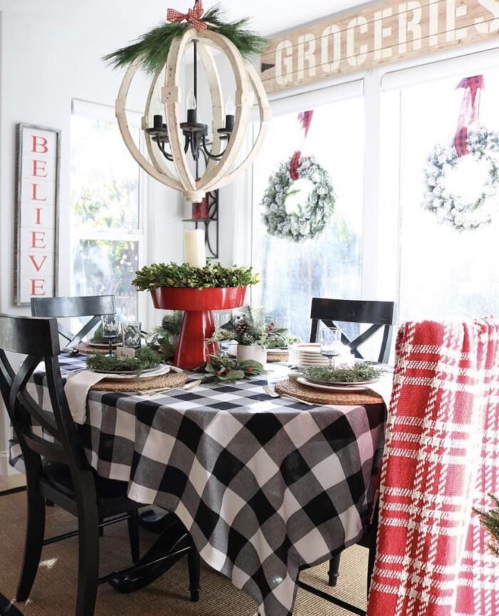 black and white buffalo plaid holiday christmas decor