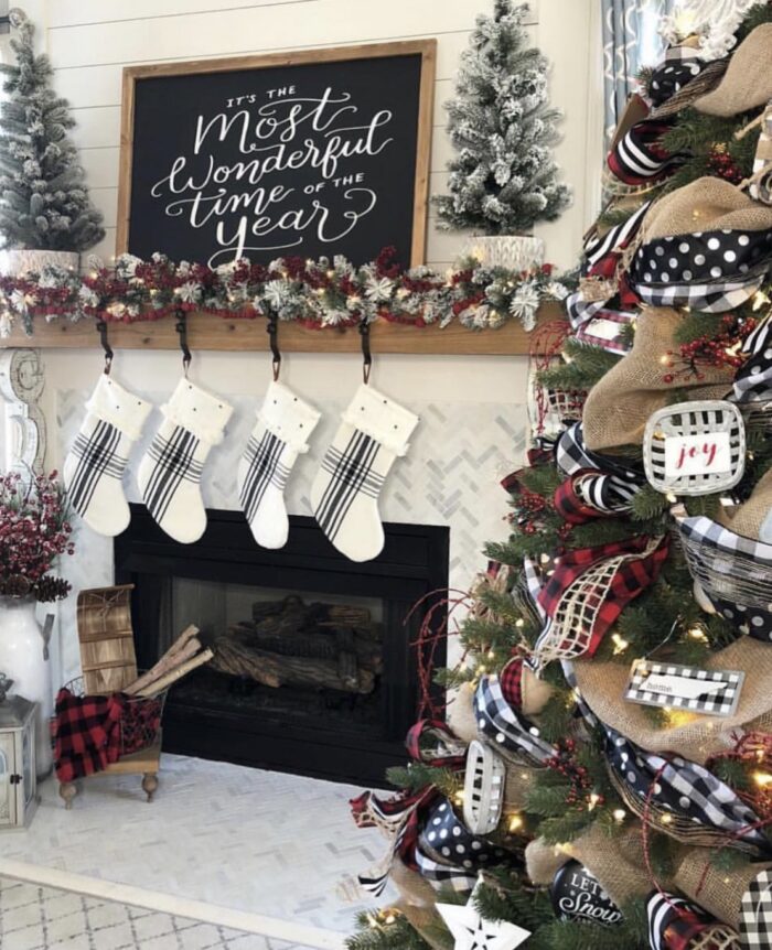 black and white buffalo plaid holiday christmas decor