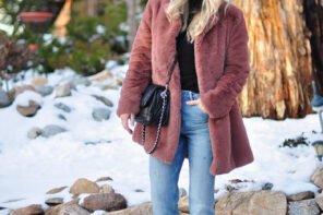 winter style in the snow - vintage jeans faux fur coat and dr martens