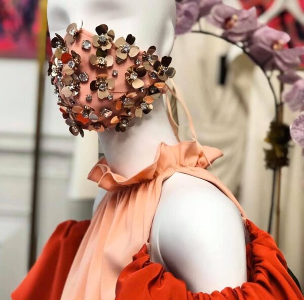 pink floral beweled face mask