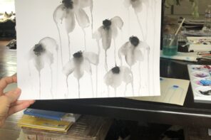 watercolor on paper - dripping flowers