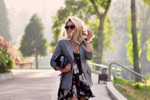 summer to fall- floral dress with blazer and sneakers - love maegan