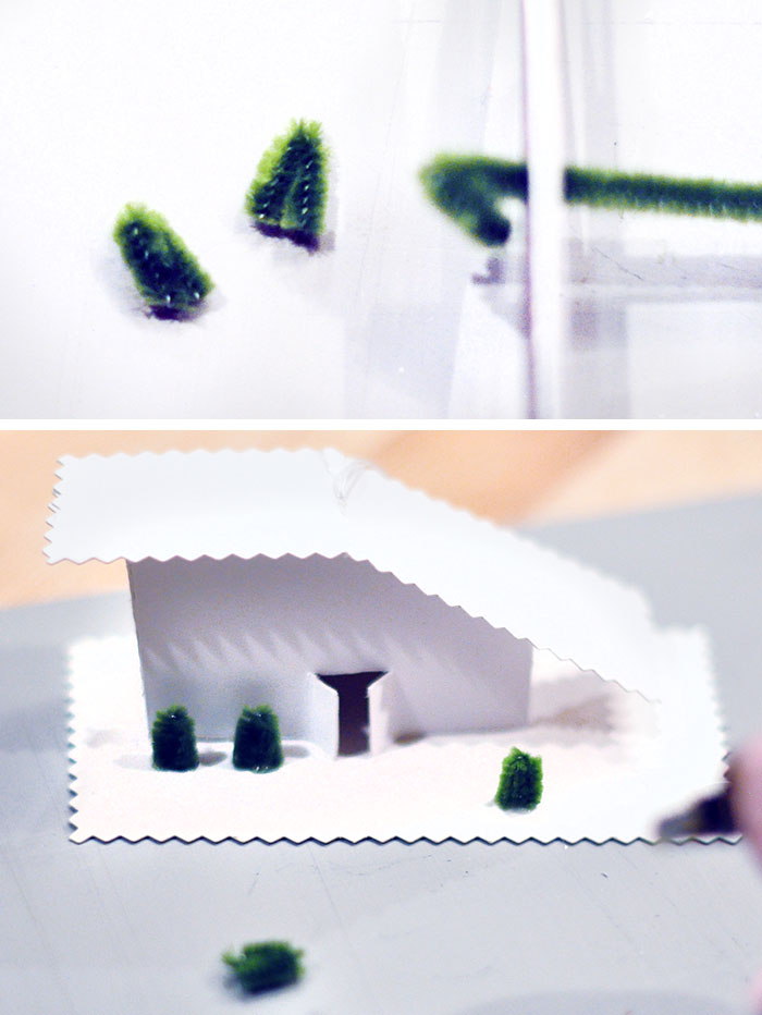 tiny houses with tiny pipe cleaner trees