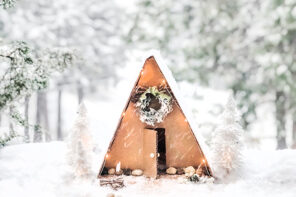 diy mini a-frame winter cabin in the snow - lake arrowhead