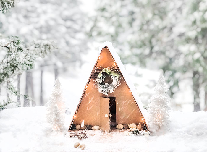 how to make a mini a-frame cabin out of cardboard