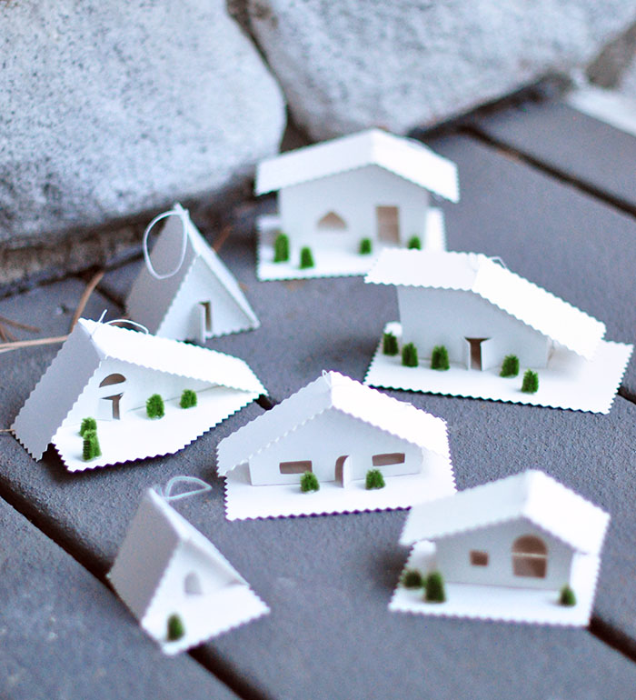 christmas decor ideas, little tiny houses, diy christmas ornaments