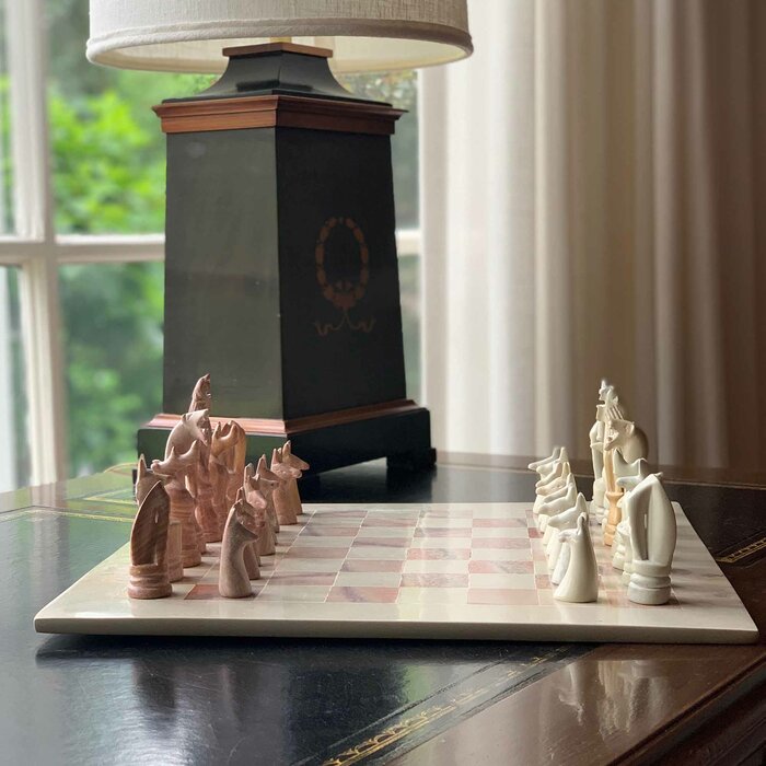 Handmade+White+Pink+Chess+Board+Game