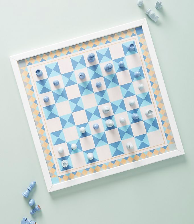 pretty blue and white chess set