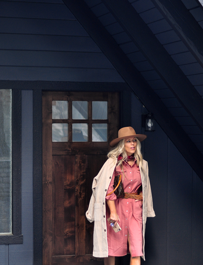 vintage modern western dress in dusty rose - fall winter style lee denim - love Maegan Tintari