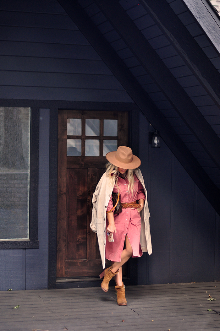 vintage modern western dress in dusty rose - fall winter style lee denim - love Maegan Tintari