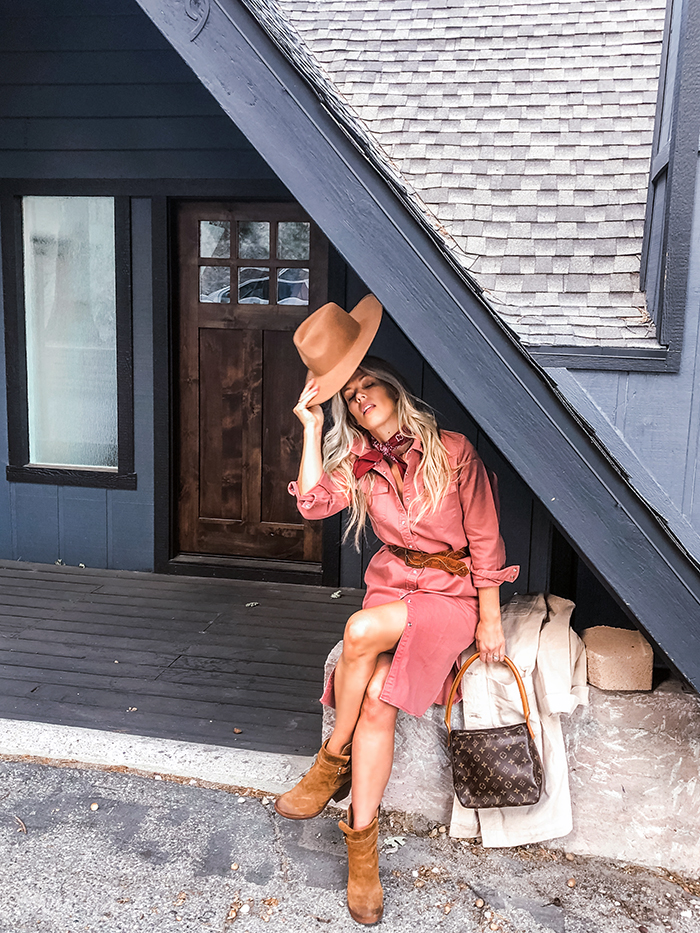 vintage modern western dress in dusty rose - fall winter style lee denim - love Maegan Tintari