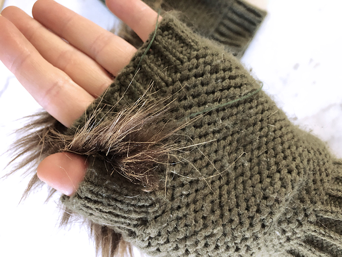 How to make faux fur gloves, diy fur gloves, fingerless knit gloves with faux fur