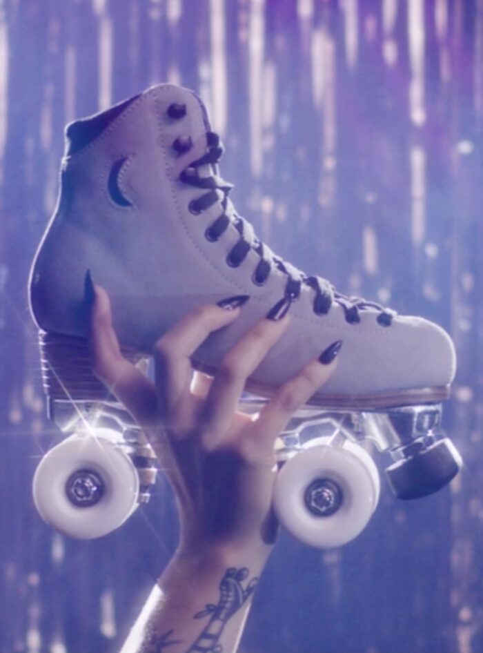 moonlight roller skates - mirrorball grey suede skates