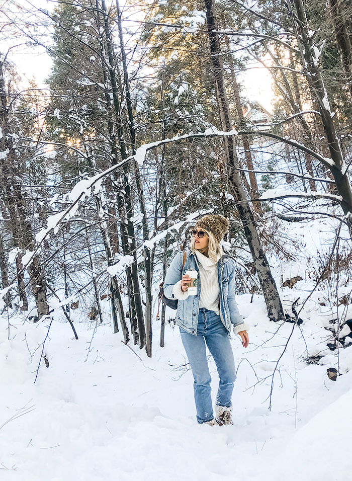 winter style, what to wear in the snow, denim on denim, snow outfits, lake arrowhead snow days love maegan