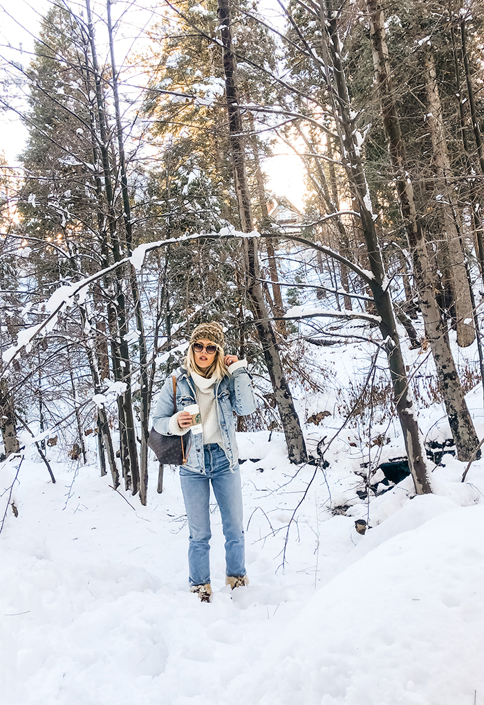 winter style, what to wear in the snow, denim on denim, snow outfits, lake arrowhead snow days love maegan