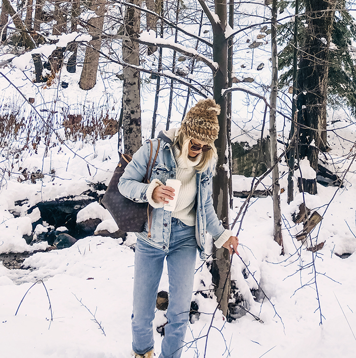 winter style, what to wear in the snow, denim on denim, snow outfits, lake arrowhead snow days love maegan