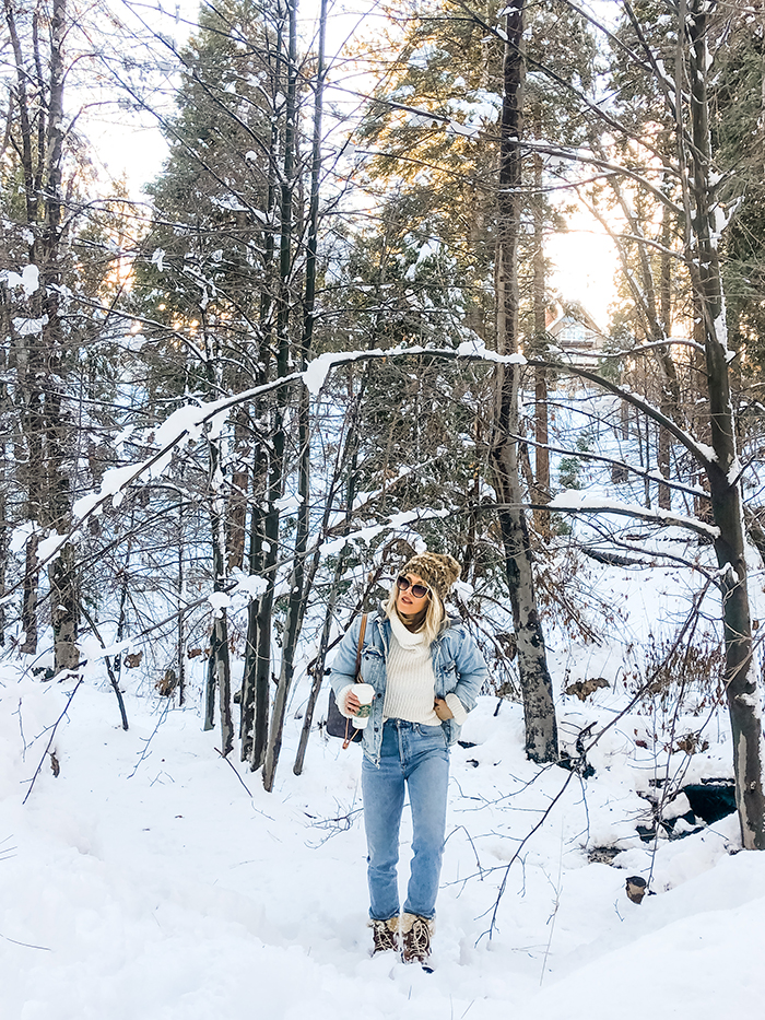 winter style, what to wear in the snow, denim on denim, snow outfits, lake arrowhead snow days love maegan