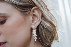 earrings-flower drop ear jacket-white gold silver