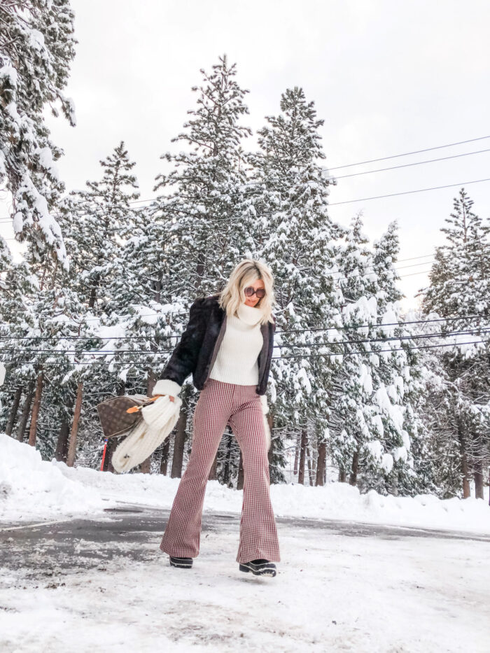 70s look, winter style, lake arrowhead, snow day, winter, snow outfits, life in lake arrowhead, bell bottoms