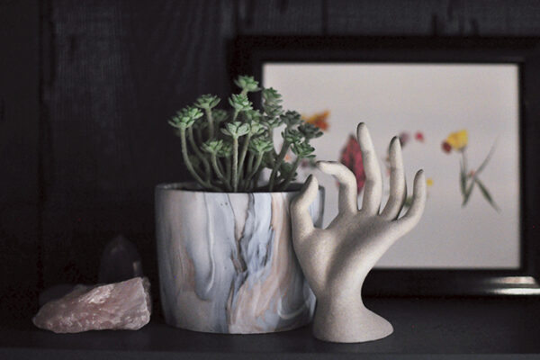 diy stone hand sculpture - swirl potted succulent-rose quartz crystals