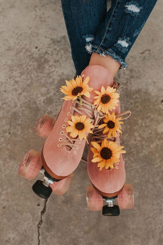 pink suede roller skates with sunflowers - moxi skates.jpg