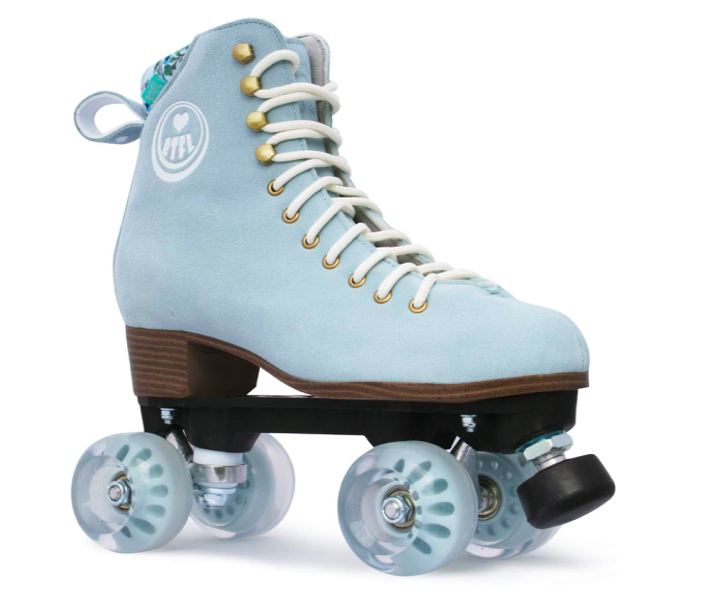 powder blue outdoor roller skates with blue wheelt BTFL